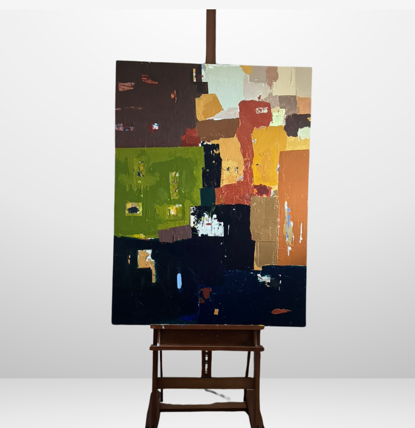 Abstract acrylic on canvas painting by artist Meena Marzano titled There's Always a Crooked Line If You Look Hard Enough