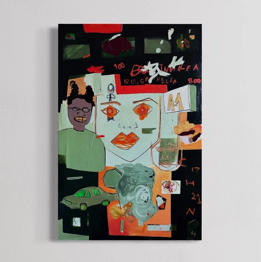 Abstract acrylic on canvas painting by artist Meena Marzano titled Trickin Ain't Easy Neither Mr. Pimp