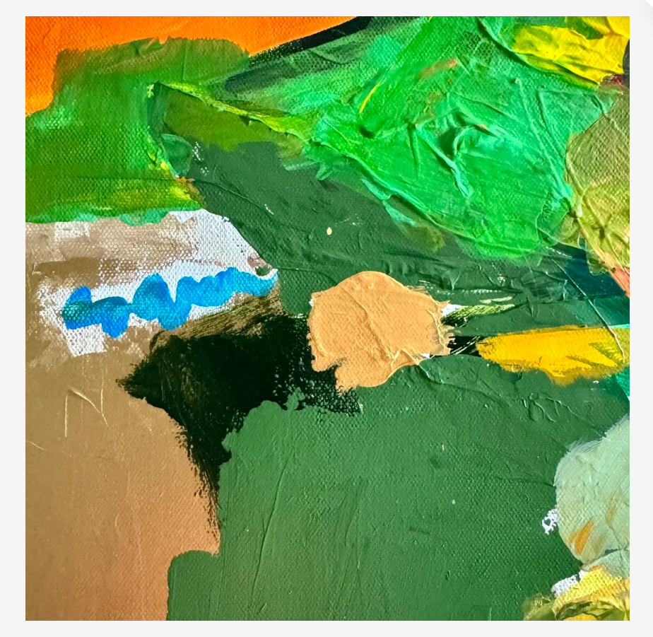 Abstract acrylic on canvas painting by artist Meena Marzano titled Yes the Government has Aliens but They're Not Hiding